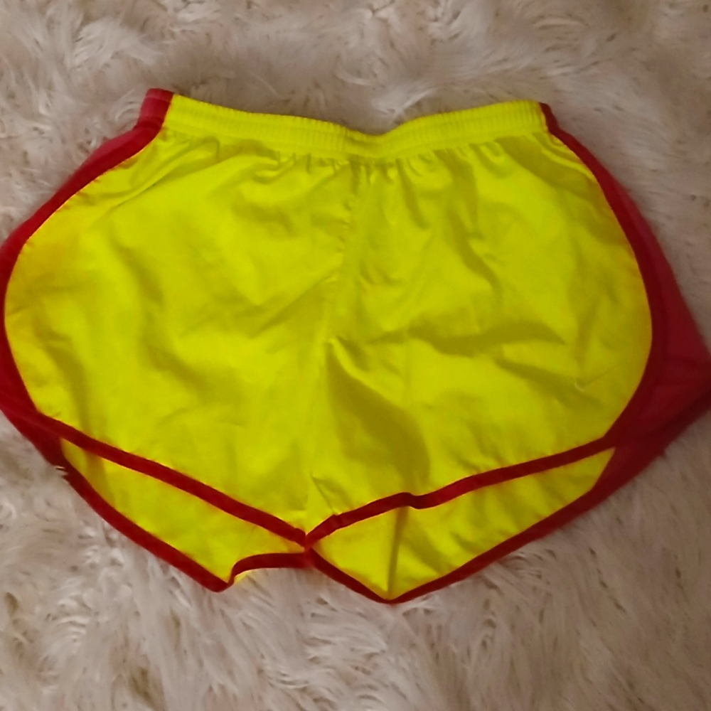 Nike Athletic Shorts Yellow hot pink Curved Hem